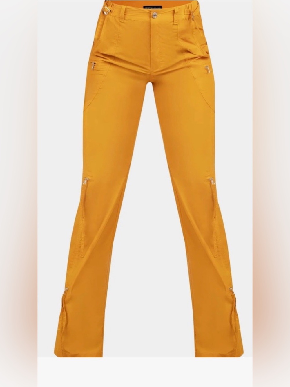 Waydamin : Mustard Yellow Zip-Accent Flare Pants